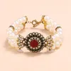 チャームブレスレット1pcseuropean and American Handmade Jewelry Fashion Red Green Vintage Luxury Pearl Bracelet