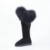 Kapcie zima naturalne futra długie buty czarne oryginalne skórzane kolano śnieżne wysokie wodoodporne płaskie but szop pracz 231129