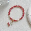 Charm Bracelets Beautiful Pink Crystal Bracelet For Women Strawberry Stone Beads Jewelry With Lucky Bag Elastic Wristband Christmas Gift