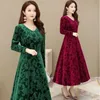 Basic Casual Dresses Chic Maxi Dress AnkleLength Women Unique Pattern Pleated Swing Large Hem Pure Color Velvet Dressing Up 231129