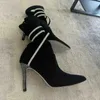 Botas elásticas de salto alto em forma de cobra para outono e inverno, meias de diamante, botas curtas de malha