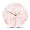 Horloge murale ronde en marbre rose naturel, silencieuse, sans tic-tac, décoration de salon, Art nordique, horloge murale minimaliste, montre murale silencieuse 2212V