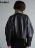 Giacca da donna in pelle sintetica Lautaro Autunno Cool oversize corta nera morbida giacca in pelle PU da donna con tasche frontali manica lunga abbigliamento firmato di lusso 231129
