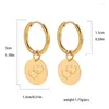 Hoop Earrings Vintage Stainless Steel Star Moon Round Coin Pendant Earring Women Heart Circle Femal Ear Jewelry Girl Party Gift