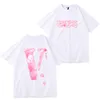 maglietta vlone blu rosa bianco tee uomo arancione pop fumo magliette grande scarpa pantera vlones rossa e stampa Big V Cotton Mans Tees Street Shorts manica vestiti magliette S-XL