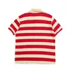 Designer new women t shirt Correct High Version Red Apricot Stripe Sleeve Polo Shirt