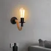 Vägglampa retro trä vintage sconce lampor fixtur e27 inomhus heminredning matsal sängen sovrum belysning