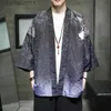 Męskie szaty wiosenne moda haft hanfu mężczyźni chiński styl jedwabny szatą kardigan kurtkę groźna kimono starożytny japoński płaszcz l231130