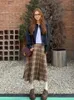 Jupes Houzhou Vintage Plaid Longue Jupe Femmes 2023 Automne Style Coréen Taille Haute Lâche A-ligne Plissée Midi Décontracté École Filles