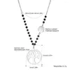 Pendant Necklaces Stainless Steel Clover Heart Tree Of Life For Women Accessories Black Crystal Chain Bohemian Jewelry