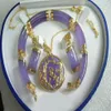 Purple Jade Gold Fortune Dragon Phenix Bransoletka wisiorka Naszyjnik 283p