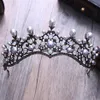 Barokke Vintage Kristal Parel Bruids Tiara's Haarband Hoofddeksel Zwart Strass Prinses Optocht Kroon Bruiloft Haaraccessoires Y2335h