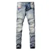 Jeans da uomo stile italiano moda uomo pantaloni di jeans firmati vintage strappati sottili elastici blu chiaro lavato retrò di alta qualità