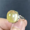 Clusterringen Natuurlijk goud Rutilated Quartz Ring voor vrouwen man geluk Crystal 13x11mm mm ovale kralen zilveren rijkdom steen verstelbare sieraden