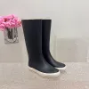 Top tall ankle Rain boot knee high mid Boots Round toe flat booties heels Brand Logo Natural Rubber Slip-on Women luxury designers Casual shoes factory shoes with box