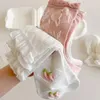 Chaussettes pour femmes, 5 paires, ensemble mignon Harajuku blanc pour femmes, dentelle en coton rose, Style printemps et été avec volants
