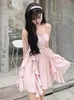 Casual Dresses Summer Bule France Elegant klänning Kvinnor Backless Fashion Designer Suspender Kvinna Ruffle Flounce Korean Sweet 2023