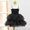 Fille robes robe noire pour enfants filles vêtements d'été 2023 sans manches sangle fronde Tulle Tutu Style coréen princesse robe d'été