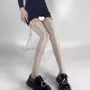 Kadın Çorap Kişilik Eğilim Saf Desire Rüzgar Sling Ince Stil Dikey Çizgili Oyulmuş File Siyah Ipek Retro Jk Külotlu Çorap Kadın
