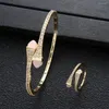 Ketting oorbellen set modemerk gouden kleur kubieke zirconia armbandring voor vrouwen dubai geometrie open bangle manchet feest sieraden cadeau
