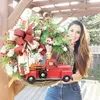 Decorative Flowers Red Truck Christmas Garland Farmhouse Decoration Hanging Wall Straw Door Household Festival Decorations