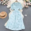 Casual Dresses 2023 Flower Print A-Line Dress Women's Summer New Fashion Round Neck Short Sleeve French Closed Clothes Vestidos