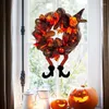 Dekorative Blumen Zuhause Halloween Kranz Dekoration Künstliche wiederverwendbare Hexe mit Hutbeinen Langlebiger Haustürzwerg Groß