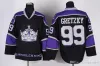 Заводская торговая точка Mens Los Angeles Kings 99 Уэйн Гретцки Черно -фиолетовый белый желтый 100%.