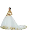 Princess Church lange mouw A-lijn trouwjurken Golden Lace Applique Retro veter corset bruids trouwjurken Vestidos de novia