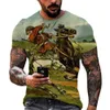 T-shirt à manches courtes pour hommes, décontracté, impression numérique, sans col, vêtements de couple respirants, discount