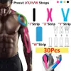 30 pz / set nastro kinesiologico pretagliato X Y I W strisce nastro muscolare sportivo fasciatura cura nastro kinesiologico di primo soccorso lesioni muscolari Supp223q