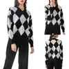 Dames truien tegen nek gebreide casual lange mouw argyle print losse jumper topswomen's