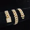 Colar brincos conjunto hip hop losango corrente cubana gelado para fora bling pulseira masculino feminino 15mm largura correntes hiphop cristal moda jóias