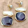 Dangle Chandelier YYGEM Natural Amethyst faceted nugget pave White Biwa Keshi Pearl Freshwater Gold Plated Stud Earrings 230428