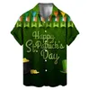 Set heren casual overhemden St. Patricks' Day overhemd met korte mouwen, herfstgroen katoenen top met 3D-print