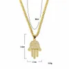 Pendentif Colliers Or Argent Fatima Hamsa Main Bling CZ Glacé Charme Chaîne Cubaine Pour Femmes Hommes Hip Hop Bijoux 199M