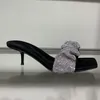 Jessie Scrunchie Slide Sandals 45mm Designer Luxury Women Strap Julie Crystal Slide Sling Back Heel In Satin Jessie Sandals Outdoor With Box