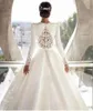 2024 A-linie Frauen Hochzeit Kleid V-ausschnitt Langarm Spitze Appliques Tasten Zurück Satin Braut Kleider Plus Größe Süße Vestido de Noiva