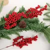 Decoratieve Bloemen 10/1 Stuks Kerst Kunstmatige Bessen Tak Rode Hulst Diy Krans Kerstboom Ornamenten Jaar Tafeldecoraties