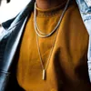 Chaînes Hip Hop classique Rectangle pendentif collier pour hommes en acier inoxydable couleur noire chaîne cubaine femmes bijoux cadeau
