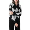 Dames truien tegen nek gebreide casual lange mouw argyle print losse jumper topswomen's