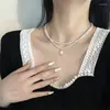 Kedjor 2023 Pendant Fashion Vintage Pearl Chain Necklace for Women Heart Choker Simple Beads Smycken Tillbehör Gåvor