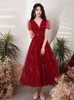 Party Dresses 2023 Summer Cocktail Dresses Bride Return Engagement Dresses Wine Red Arm Covering Dresses Small ChilDressesen