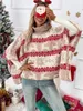 Women's Sweaters High Collar Christmas Elk Contrast Pattern Bat Sleeve Sweater 231130