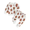 Clothing Sets Baby Girls Christmas Pants Sets Long Sleeve Gingerbread Print Sweatshirt Tops Drawstring Clothe Sets 231129