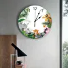 Wandklokken Jungle Animal Cartoon Giraffe Elephant Clock Modern Design Living Room Decor Home Decore Digital Digital