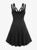 بالإضافة إلى فساتين الحجم من المسامير الوردية O-Ring Strappy A Line Dress Women Punk Straper String Black Fashion High High Jeist Knee Lene Vestidos 5xl