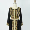 Ethnic Clothing Dubai Dress Abaya For Women Flower Pattern Beaded O-neck Turkey Kaftan Caftan Wedding Muslim With Belt