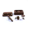 Smyckespålar Pure Copper Wedding Gift Solid Wood Tie Clip Cufflinks Box French Set Storage kan gravera tryckt logotyp