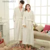 Men's Robes Men Winter Extra Long Warm Flannel Bathrobe Plus Size Coral Fleece Bath Robe Lovers Solid Dressing Gown Women Jacquard Sleepwear L231130